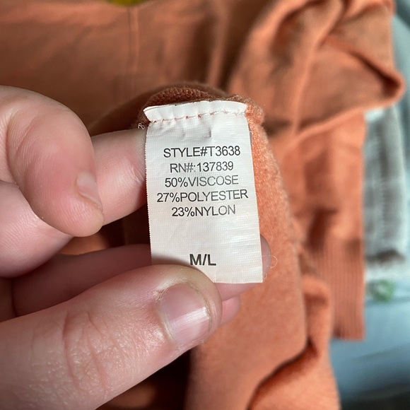 Dreamers | Orange Slouchy High Low Ribbed Detail V-neck Sweater - Picture 12 of 12